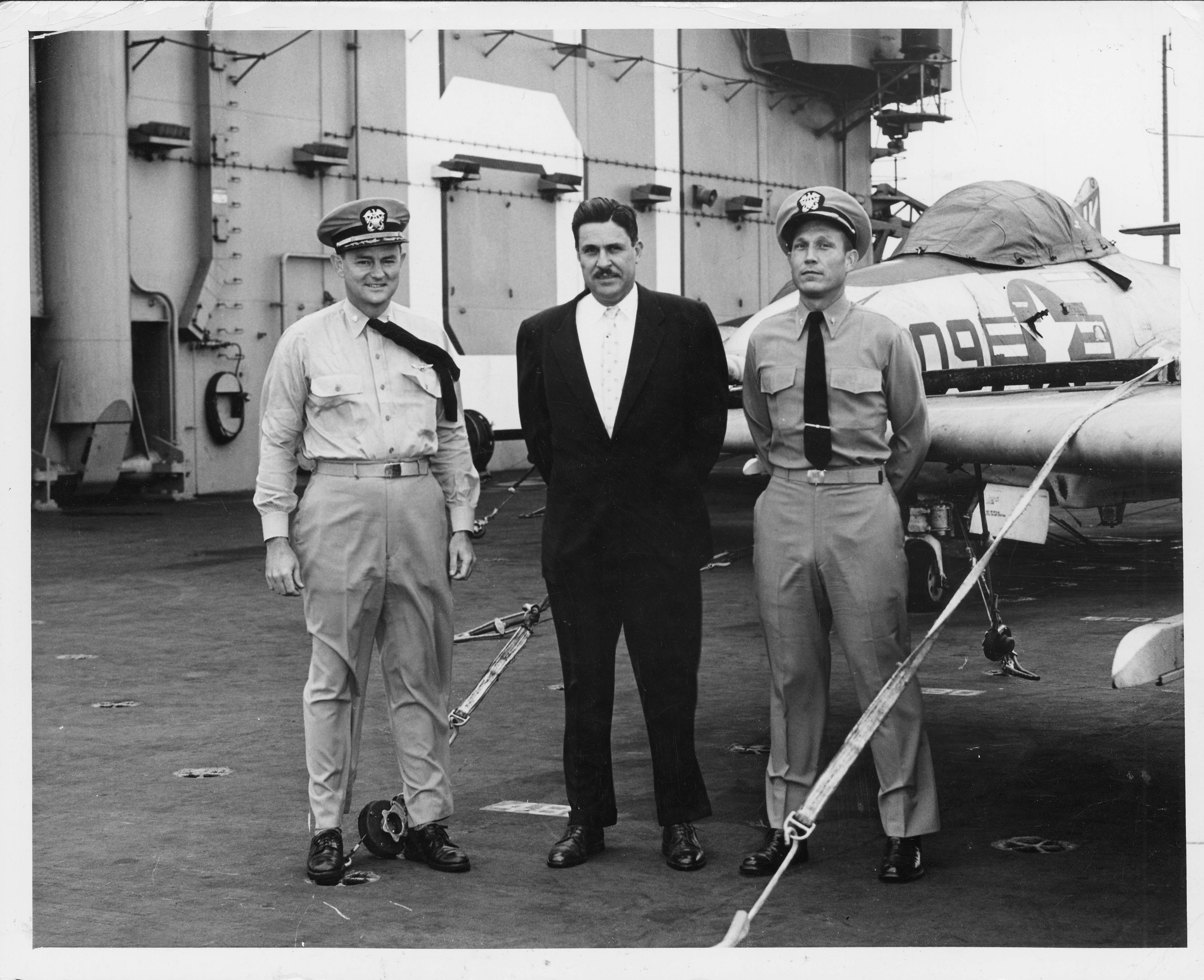 President Eugene Chaffee aboard the USS Ranger